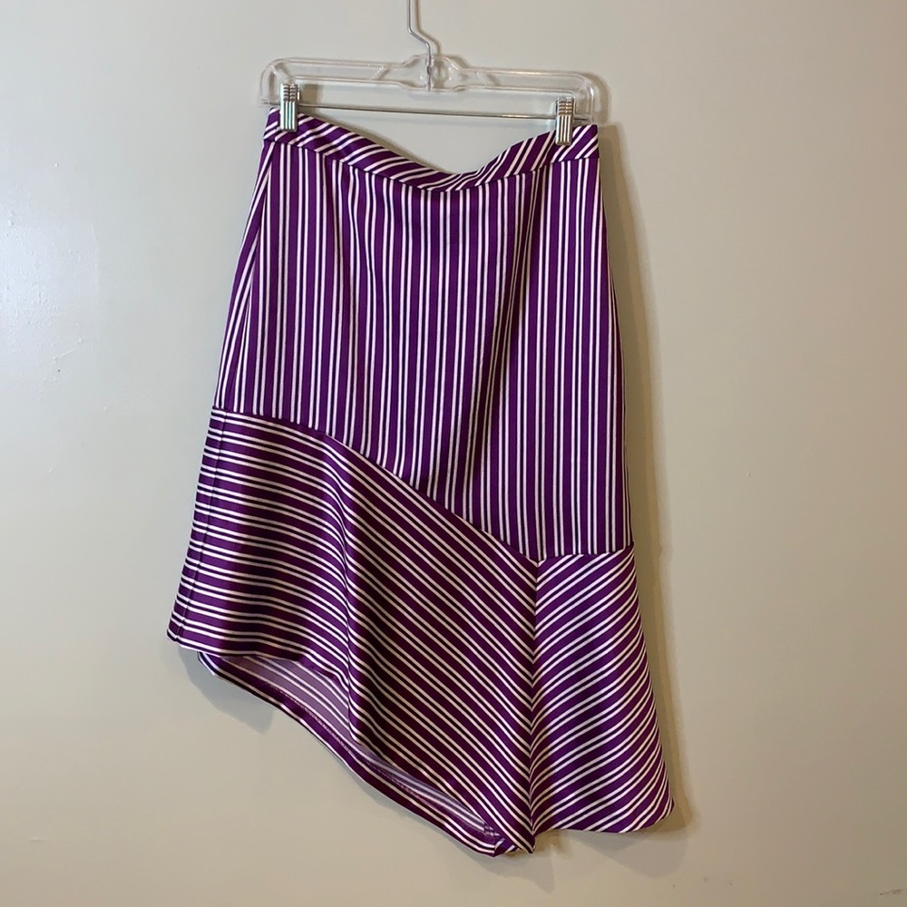 Banana Republic - Women MIDI Skirt Asymmetrical - Purple Striped Skirt - Satin